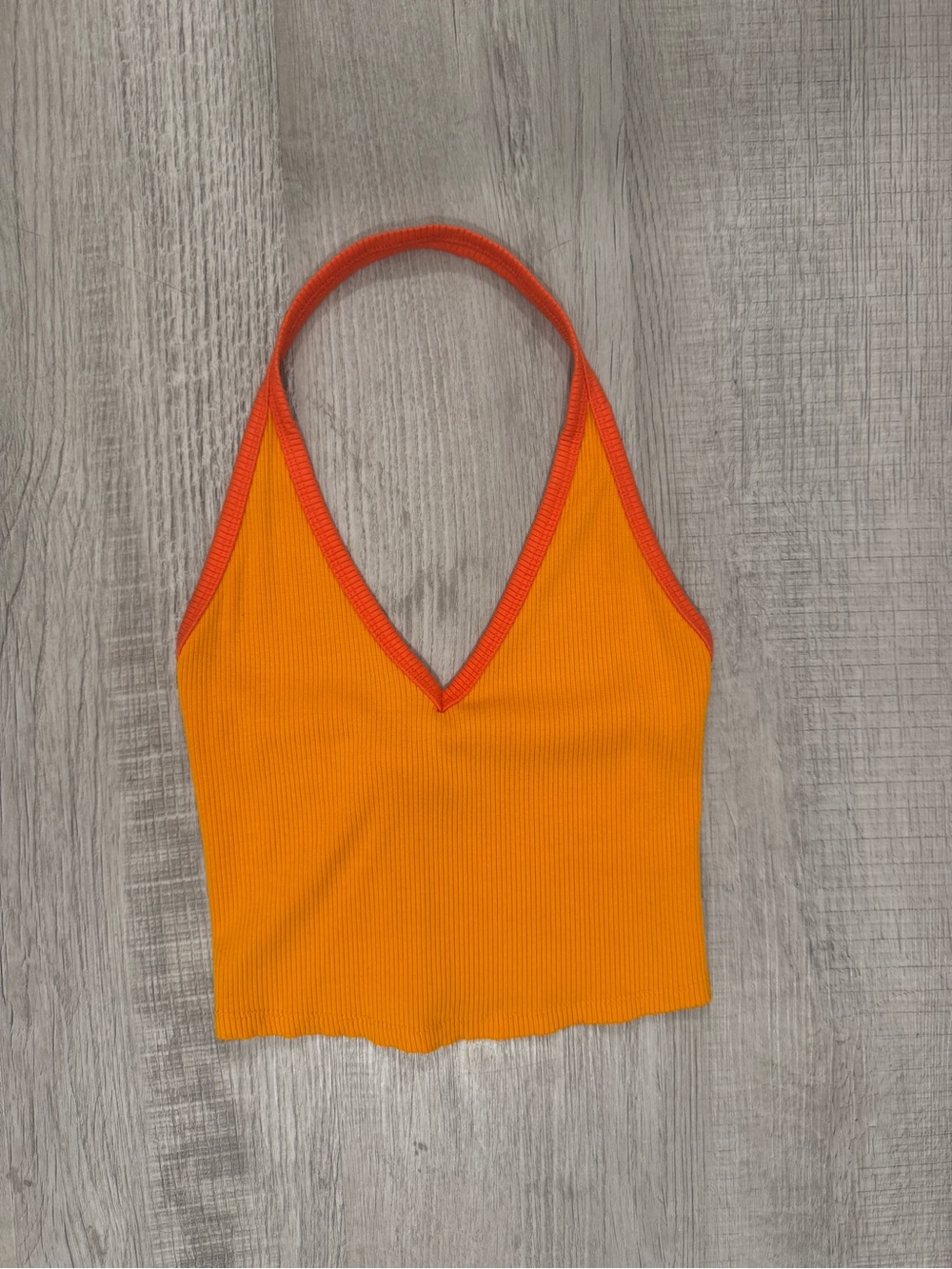 wild fable Orange Ribbed Contrast-Trim Halter Crop Top